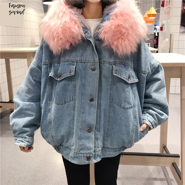 

с куртки меховой отделкой hood хлопок liner длинные denim женский женщины зимостойкий теплый denim пальто плюс размер дряблая верхняя одежда, Black;brown