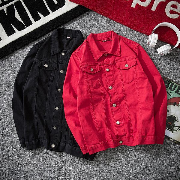 

new 2019 autumn fashion slim fit long sleeve denim jacket men jeans jacket men red male jackjet clothes, Black;brown