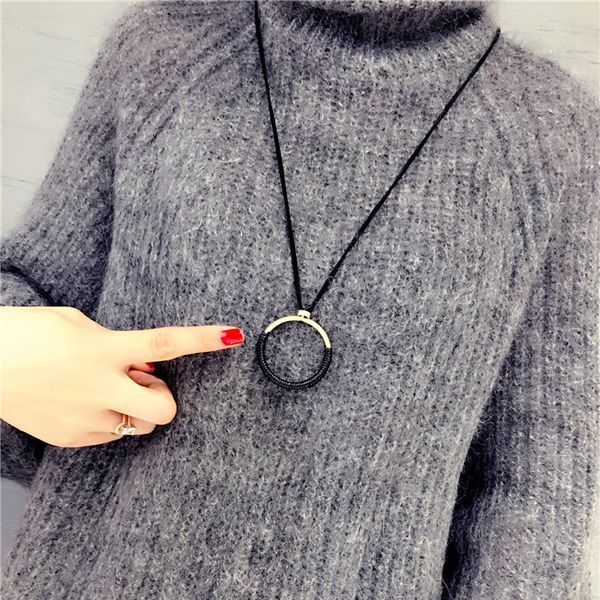 

fashion simple big circle pendant necklace long rope leather sweater chain for women all-match female jewelry accessories gift, Silver