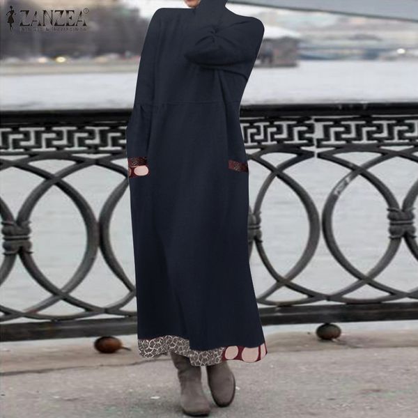 

zanzea spring women long sleeve floral printed cotton linen dress vintage sundress casual loose party vestido tunic kaftan dress, Black;gray