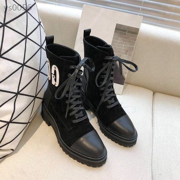 

europe and america women's shoes 2019 autumn new handsome leather lace-up casual wild thick martin boots motorcycle boots, Black