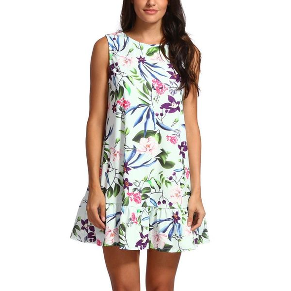 

2018 dress female new fashion women flowers tank dress sleeveless casual summer vestidos robe, Black;gray