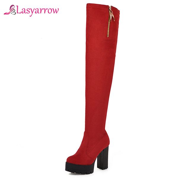 

lasyarrow plus size 48 platform punk high heel boots woman new over the knee boots fashion platform ladies thigh high shoe, Black