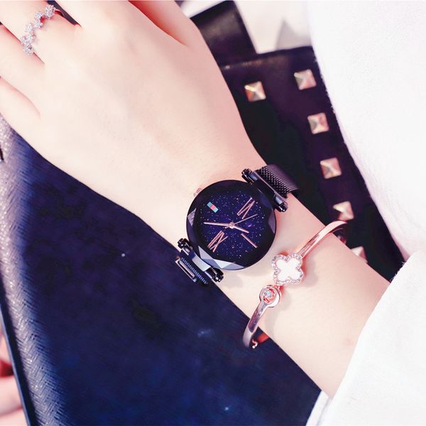 

women casual watches black stylish starry sky magnet buckle elegant lady watch fashion women gift clock school student ly191209, Slivery;brown