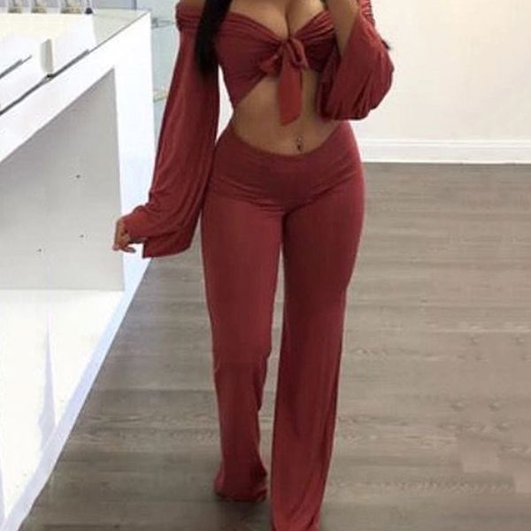 

women two piece set v-neck lace up long sleeve crop blouse long pants high waist legging summer clothing, Black;white