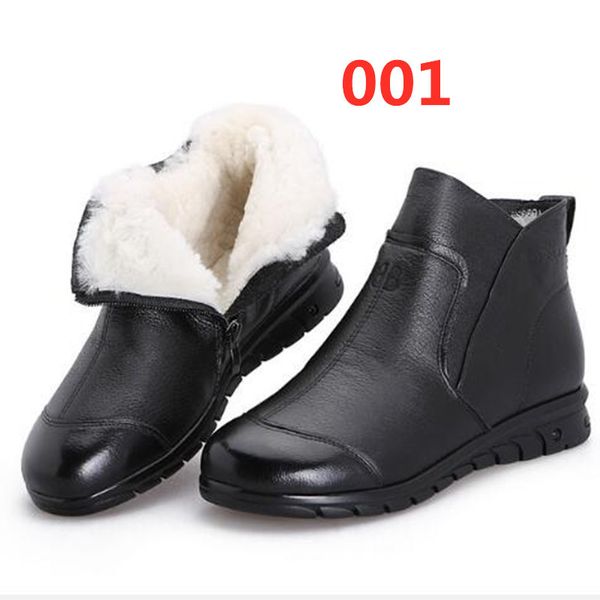 

new winter genuine leather shoes women snow boots 2019 famous women warm shoes flat boots casual snow, Black