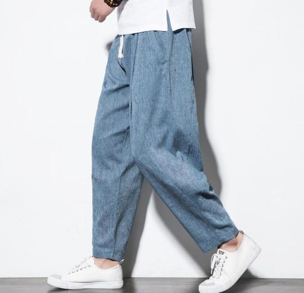 

sinicism store plus size linen harem pants mens jogger pants male casual track trousers lightweight ankle-length, Black