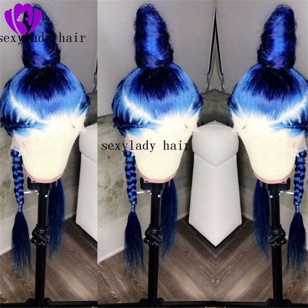 Blaue Lace-Front-Perücke, Kunsthaar, lange, seidige, gerade Perücken für schwarze/afrikanische Frauen, natürlicher Haaransatz, Frisuren-Perücken