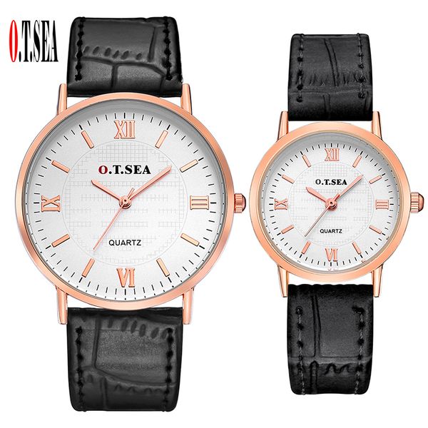 

o.t.sea brand roman numerals leather pair watches men women lover couple dress quartz wristwatches 6688-7, Slivery;brown