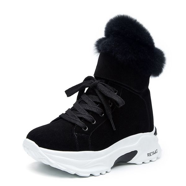 

bonjean women's boots 2019 new winter snow short boots for girls female genuine leather short matte plus velvet cotton shoes 40, Black