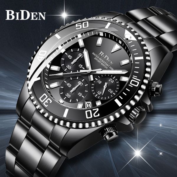 

байден марка мужчины черный кварцевые часы мужские часы топ спортивный календарь часы из нержавеющей стали мужской relogio masculino, Slivery;brown