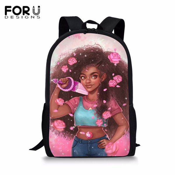 

forudesigns дети основные первичные рюкзаки kawaii африканские девушки печатные рисунки школьные сумки afro arts девушки дизайнер студенты к