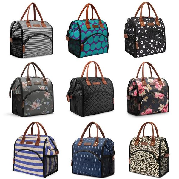 

18 styles insulated lunch bag cooler bag women tote thermal lunch big drinks holder durable nylon snacks organizer, Blue;pink