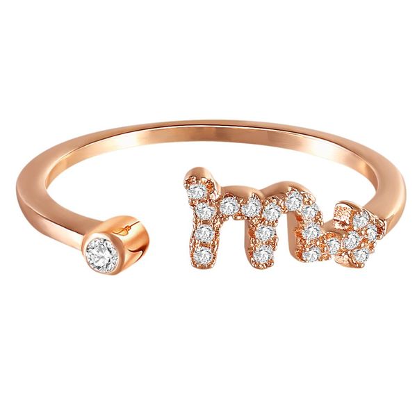 

adjustable rose gold 12 constellations zodiac sign rings for women cubic zirconia anel anillos band jewelry z4, Silver