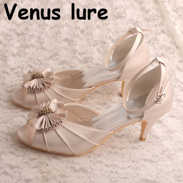 

wedopus wedge heel sandals shoes peep toe ivory satin, Black