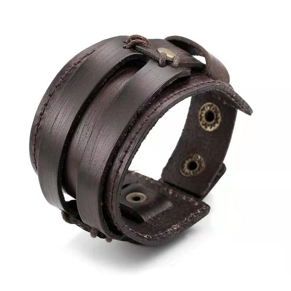 

punk wide leather bracelet for men luxury deisgner mens faux leather hip hop bracelets black brown fashion casual rapper jewelry love gift, Golden;silver