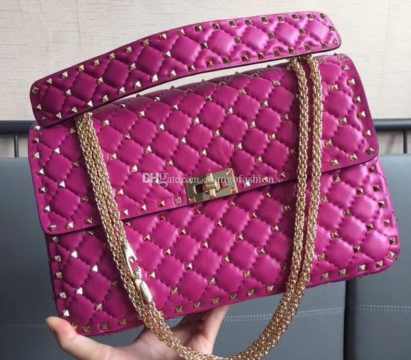 

red new style imported first layer lambskin genuine leather eighteen color l30cm with light gold rivet women cross shoulder bag