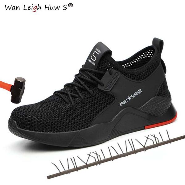 

men's summer breathable work safety shoes for men outdoor steel toe footwear ankle safety boots indestructible stylish sneakers, Black