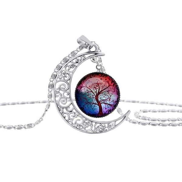 

tree of life necklace moon glass cabochon necklaces pendant designer necklace new designer jewelry women necklace fashion gift, Silver
