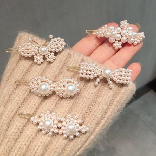 

pearl flower butterfly hairpin retro clip bangs hairpins headdress female odd hair clip barrettes wholesale jewelry 2019, Golden;white