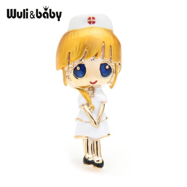

wulibaby золотые волосы медсестра броши женщины больница униформа врач брошь булавки подарки, White;golden