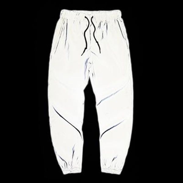 

street hip-hop dancer 3m reflective drawstring leg pants glow-in-the-dark casual cargo pants sport long both men designer clothing, Black