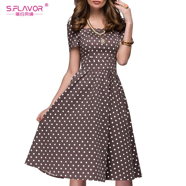 

S.FLAVOR Women casual dress 2019 Spring Summer popular Dot printing vestidos for female Women Square collor A-line short dress