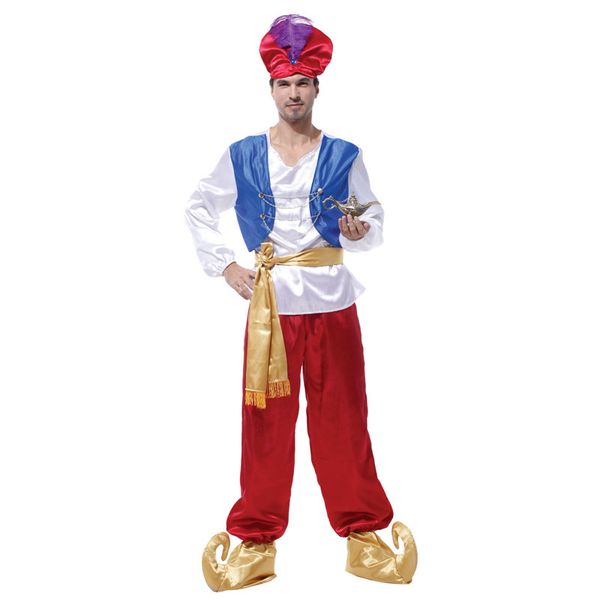 

men aladdin costumes arab arabian hero prince costume halloween purim party carnival masquerade outfit, Black;red