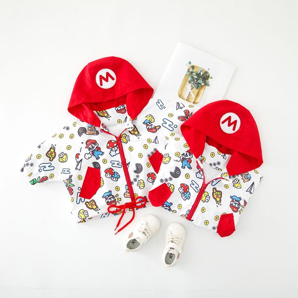 

2019 autumn children boys cartoon print long sleeve hooded zipper baseball jackets kids baby coats girls casual outewear casaco, Blue;gray