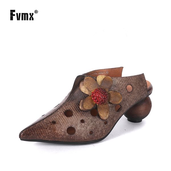 

fvmx new flower exquisite pointed genuine leather handmade fashion high-heel women shoes ethnic style retro literary pumps, Black