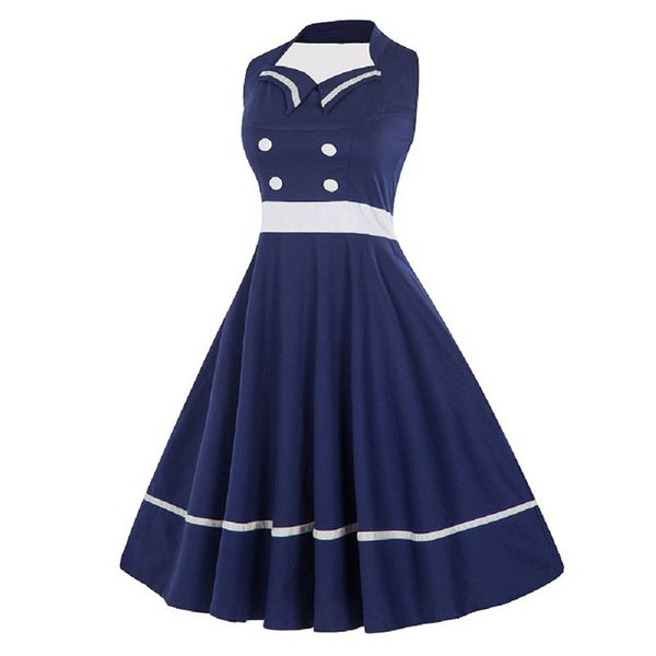 

autumn and winter new large size women's large swing skirt stitching european and american navy style hanging neck dress;women's d, Black;gray