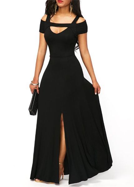 

the shoulder slim fit party skirt fahion female apparel womens summer v neck split dresses backless off, Black;gray