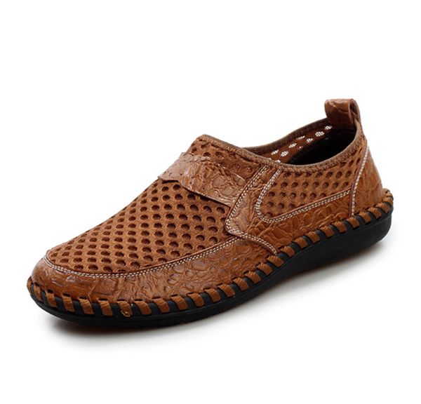 

2019 summer new men net shoes genuine leather summer casual men sandals loafers shoes lazy style breathable large size 38-48, Black