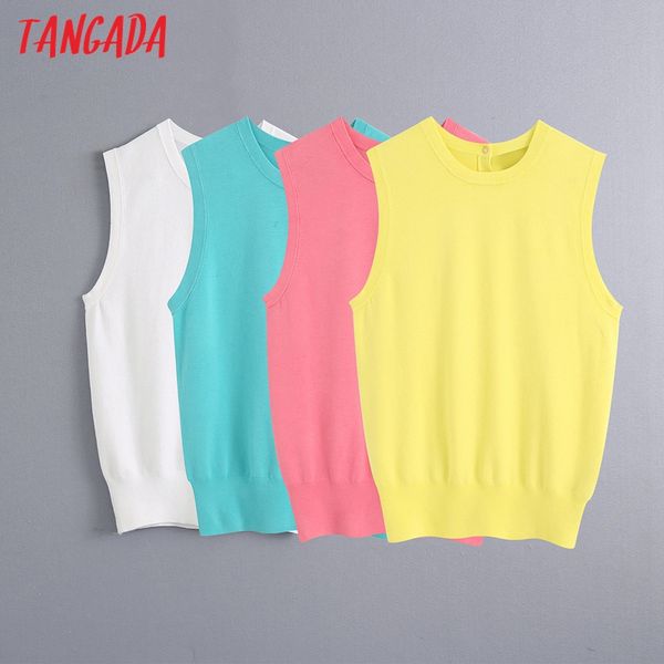 

tangada korea chic women sleeveless sweet sweater back buttons vintage ladies thin knitted jumper be782, White;black