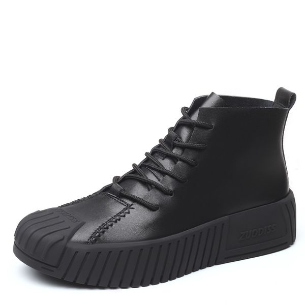 

genuine leather outdoor boots for men classic soft sole boots man out door cow leather shoes lace up ankle shoes for explorer zyot1, Black