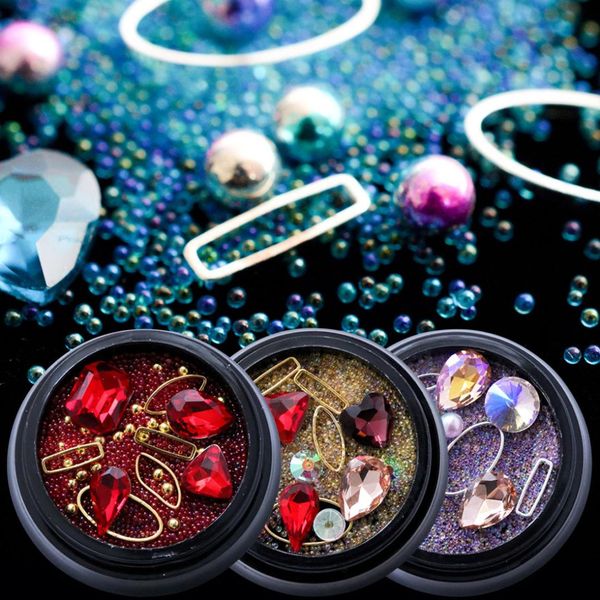 

mixed colorful caviar mixed diamond nail sticker shiny hollow alloy frame beads rhinestone 3d decorative flat rivet accessories, Silver;gold
