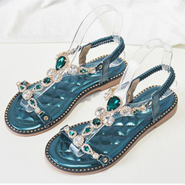 

fairy crystal clear elastic band flat women sandals summer beach shoes korean slides femmes sandales transparent studs sandalias, Black