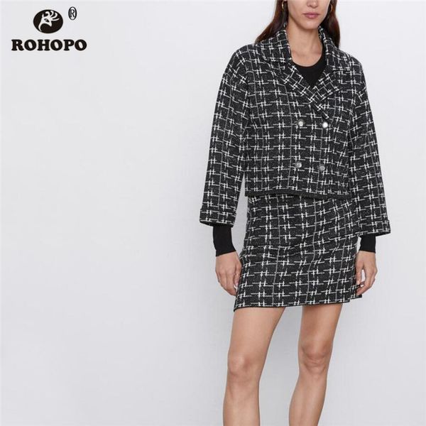 

rohopo metal thread plaid knitted mini skirt side pockets closure flared hem female autumn thick chic retro falda #9713, Black