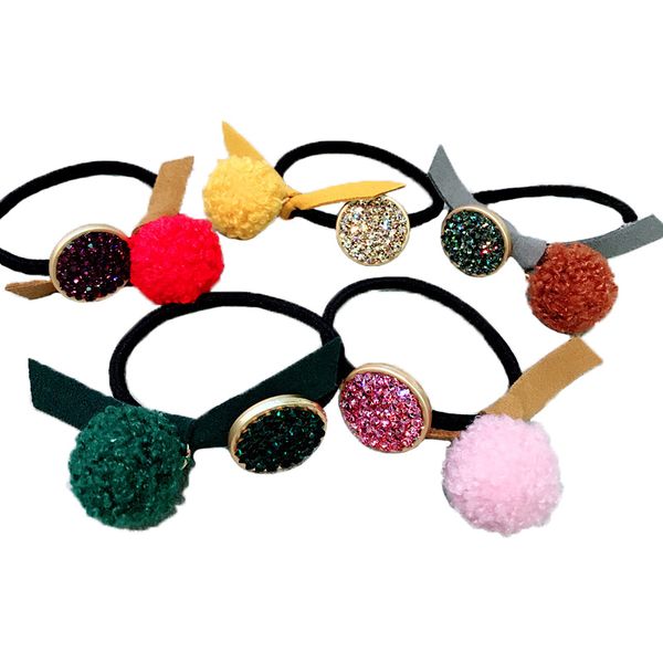 

women hair accessories wool color ball flash diamond elastic hair band rubber band leather bows rope seamless ties gum