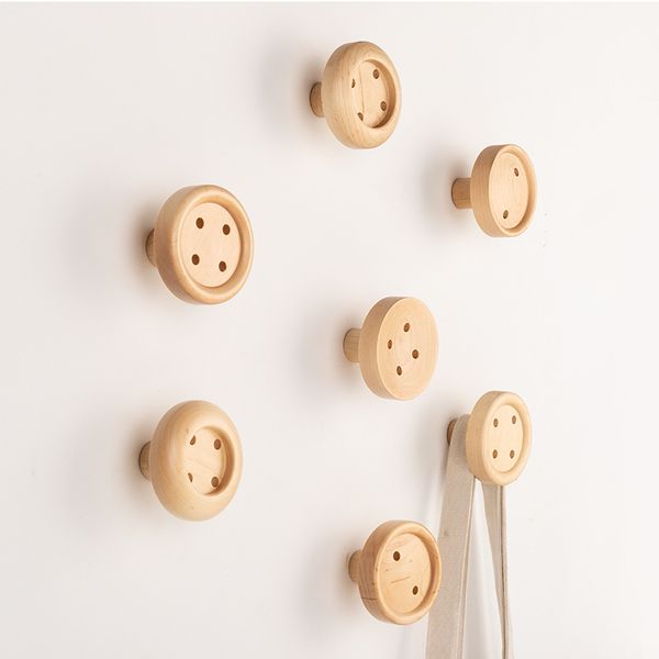 

nordic button wall hooks wood wall key hanger creative coat hook home decoration hookup clothesline home decoration