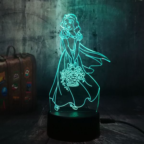 

beautiful 3d led night light snow white princess room bar decor pretty pattern christmas gift for girls kid usb desk sleep lamp