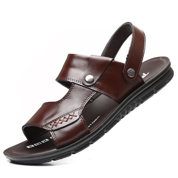 

2020 new genuine leather sandal mature men sandal black sandals cowskin slides summer sandal shoes z58
