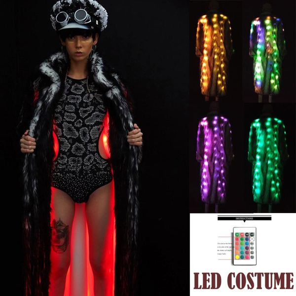 

manteau femme hiver 2020 led multicolor telecontrol costume куртка теплая верхняя одежда пальто из искусственного меха пальто party fourrure, Black