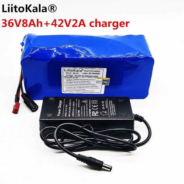 

liitokala 36v 8ah with bms battery 500w 18650 lithium battery pack 36v 8ah electric bicycle 36v battery pack+42v 2a chager