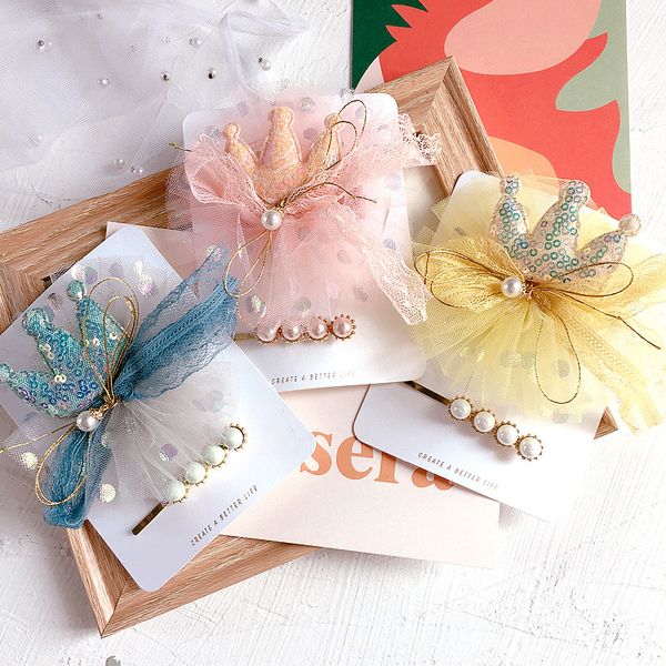 

hair accessories sweet cute simple princess hairpin sequins crown imitation pearl clip for girl fashion children's, Slivery;white