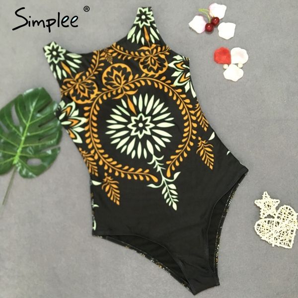 

simplee ретро печати один цельный купальник женщин sexy стрейч женский пляж носить бикини лето сексуальный женский спортивный костюм banthin, White;black