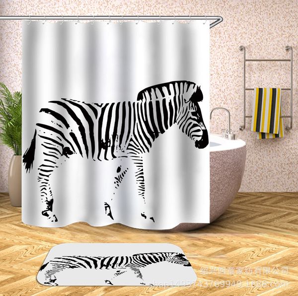

zebra digital printing waterproof and mildew-proof shower curtain series-pure copper air eyes to send c- type plastic hooks a variety of opt