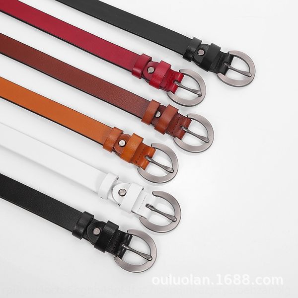 

women's cowhide belt thin leather with simple pin buckle casual black and jeans pin jeans belt, Black;brown