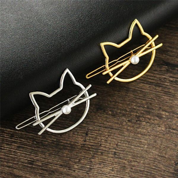 

ювелирные изделия 2pcs rose прекрасный hollow cat глава hairclip barrettes сымитированный pearl мода для женщин девушки волос cute cat зажим, Black