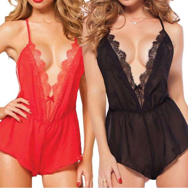 

new arrival lingeriewomen underwear lace silk v-neck baby doll new off shoulder plus size backless sleepwear nightgowns, Black;red